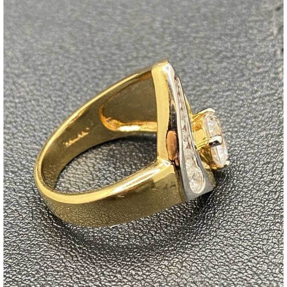 10k Plated Yellow Gold Ring Freeform Sparkling Round CZ Size 5.75 Wt 5.3 grams - Picture 4 of 5